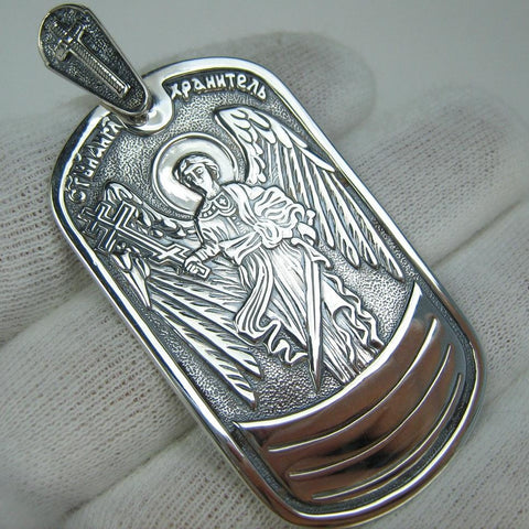 Pendentif icône en argent sterling 925 massif médaille ailes d'ange gardien épée amulette religieuse croix des anciens croyants nouvelle église chrétienne bijoux fins et de foi MD001960