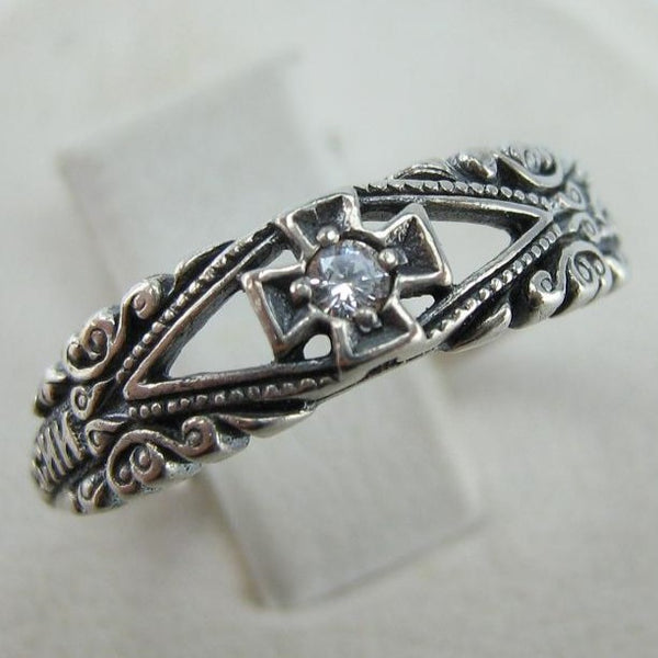SOLID 925 Sterling Silver Ring Band US size 5.75 Prayer Text Religious Amulet Oxidized Vintage Christian Church Faith Fine Jewelry RI001771