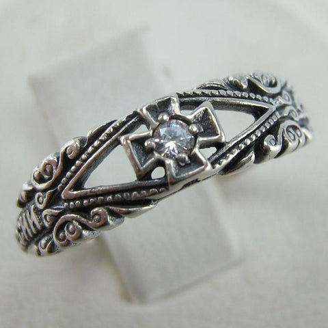 SOLID 925 Sterling Silver Ring Band US size 5.75 Prayer Text Religious Amulet Oxidized Vintage Christian Church Faith Fine Jewelry RI001771