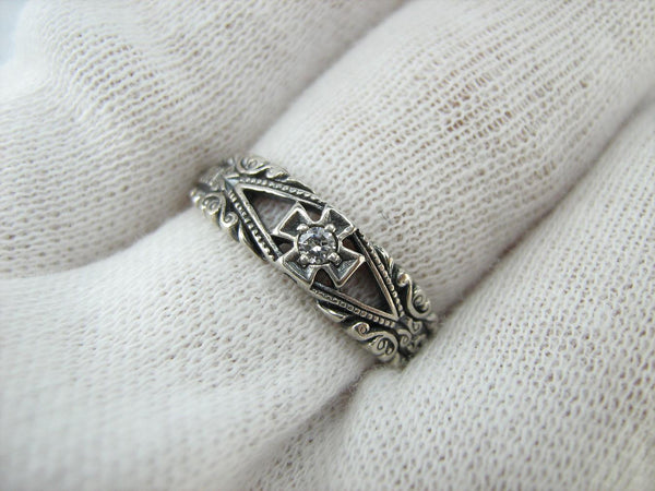 SOLID 925 Sterling Silver Ring Band US size 5.75 Prayer Text Religious Amulet Oxidized Vintage Christian Church Faith Fine Jewelry RI001771