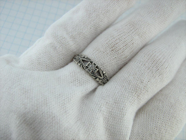 SOLID 925 Sterling Silver Ring Band US size 5.75 Prayer Text Religious Amulet Oxidized Vintage Christian Church Faith Fine Jewelry RI001771
