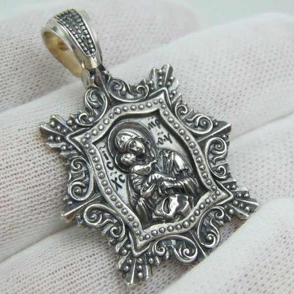 925 sterling silver pendant depicting Mother of God Tenderness or Eleusa. Item code MD001957. Picture 1