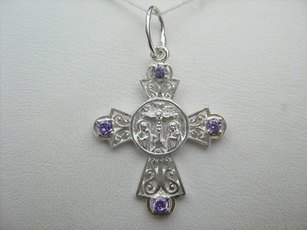 925 Sterling Silver Cross Pendant Prayer Jesus Christ Crucifix Purple CZ Stones New Christian Church Fine and Faith Jewelry CR000868
