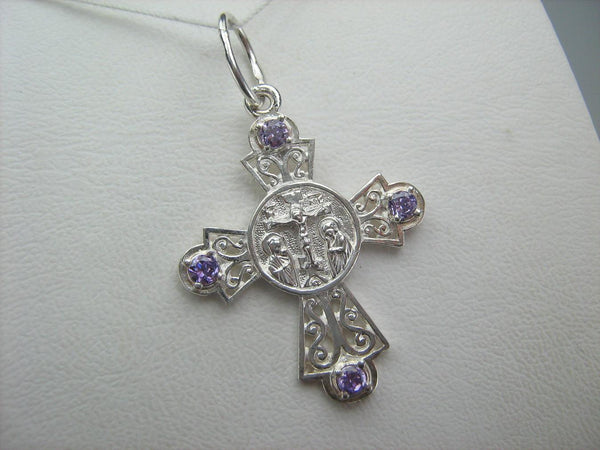 925 Sterling Silver Cross Pendant Prayer Jesus Christ Crucifix Purple CZ Stones New Christian Church Fine and Faith Jewelry CR000868