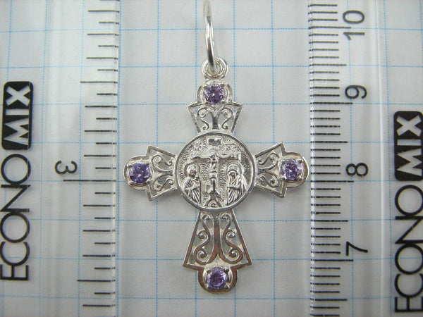 925 Sterling Silver Cross Pendant Prayer Jesus Christ Crucifix Purple CZ Stones New Christian Church Fine and Faith Jewelry CR000868
