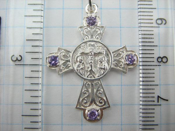 925 Sterling Silver Cross Pendant Prayer Jesus Christ Crucifix Purple CZ Stones New Christian Church Fine and Faith Jewelry CR000868