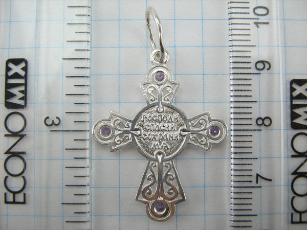 925 Sterling Silver Cross Pendant Prayer Jesus Christ Crucifix Purple CZ Stones New Christian Church Fine and Faith Jewelry CR000868