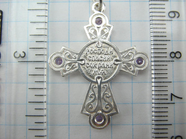 925 Sterling Silver Cross Pendant Prayer Jesus Christ Crucifix Purple CZ Stones New Christian Church Fine and Faith Jewelry CR000868