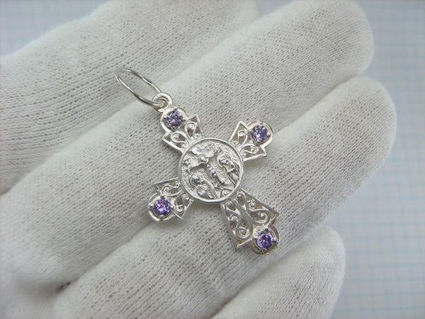 925 Sterling Silver Cross Pendant Prayer Jesus Christ Crucifix Purple CZ Stones New Christian Church Fine and Faith Jewelry CR000868