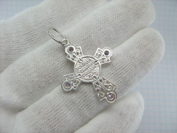 925 Sterling Silver Cross Pendant Prayer Jesus Christ Crucifix Purple CZ Stones New Christian Church Fine and Faith Jewelry CR000868