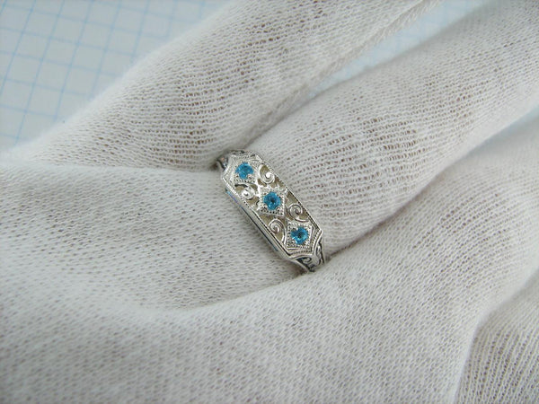 New and never worn solid 925 Sterling Silver oxidized ring with Christian prayer inscription and blue stones. Item number MD001432. Picture 11