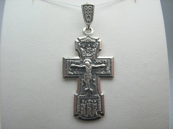 925 Sterling Silver Cross Pendant Crucifix Angels Saints Oxidized Prayer Text Vintage Christian Church Fine and Faith Jewelry CR000996