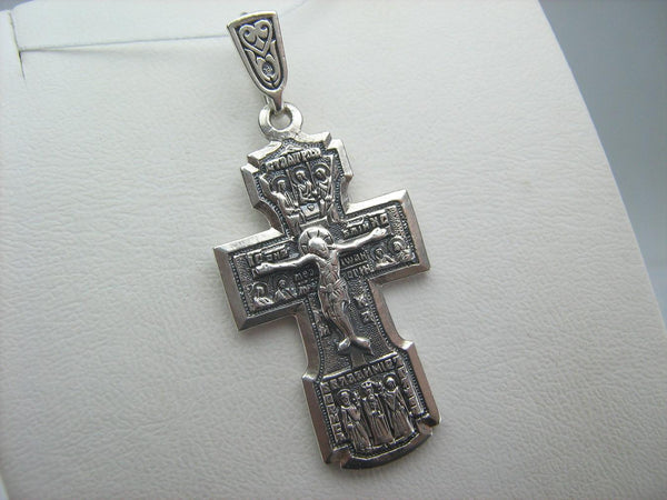 925 Sterling Silver Cross Pendant Crucifix Angels Saints Oxidized Prayer Text Vintage Christian Church Fine and Faith Jewelry CR000996