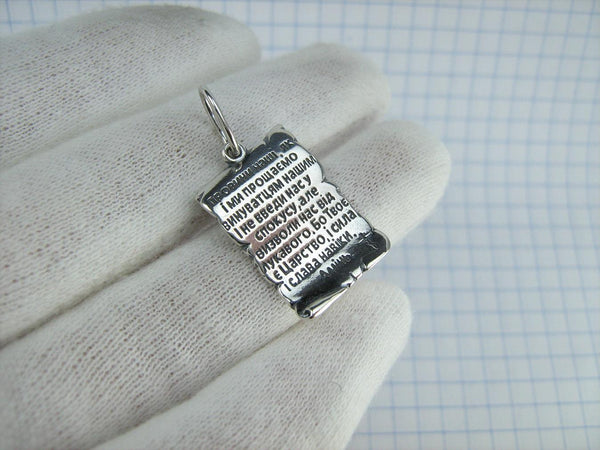 SOLID 925 Sterling Silver Pendant Medal Our Father Pater Noster in Ukrainian Cartouche New Christian Church Fine Faith Jewelry MD001776