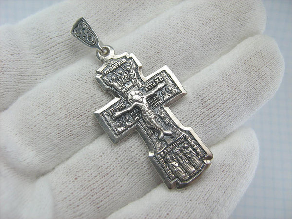925 Sterling Silver Cross Pendant Crucifix Angels Saints Oxidized Prayer Text Vintage Christian Church Fine and Faith Jewelry CR000996