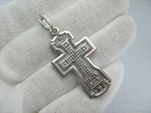 925 Sterling Silver Cross Pendant Crucifix Angels Saints Oxidized Prayer Text Vintage Christian Church Fine and Faith Jewelry CR000996