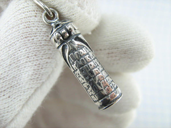 SOLID 925 Sterling Silver Locket Pendant Old Believers Grapevine Cross Prayer Text New Christian Church Fine and Faith Jewelry MD001773