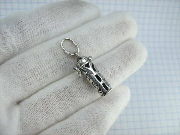 SOLID 925 Sterling Silver Locket Pendant Old Believers Grapevine Cross Prayer Text New Christian Church Fine and Faith Jewelry MD001773