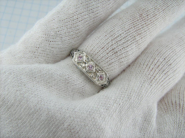 New and never worn solid 925 Sterling Silver oxidized ring with Christian prayer inscription and rose-pink stones. Item number RI001428. Picture 11