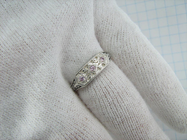 New and never worn solid 925 Sterling Silver oxidized ring with Christian prayer inscription and rose-pink stones. Item number RI001428. Picture 13