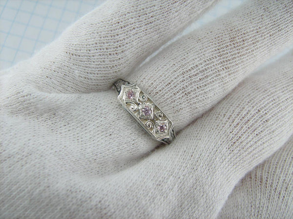 New and never worn solid 925 Sterling Silver oxidized ring with Christian prayer inscription and rose-pink stones. Item number RI001426. Picture 11