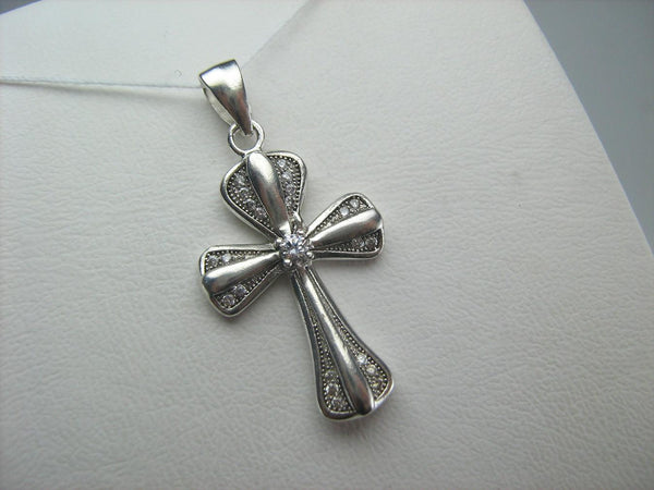 925 Sterling Silver Cross Pendant Necklace CZ Stones Gems Stylized Lovely Vintage Christian Church Fine & Faith Jewelry CR000781