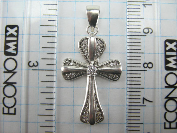 925 Sterling Silver Cross Pendant Necklace CZ Stones Gems Stylized Lovely Vintage Christian Church Fine & Faith Jewelry CR000781