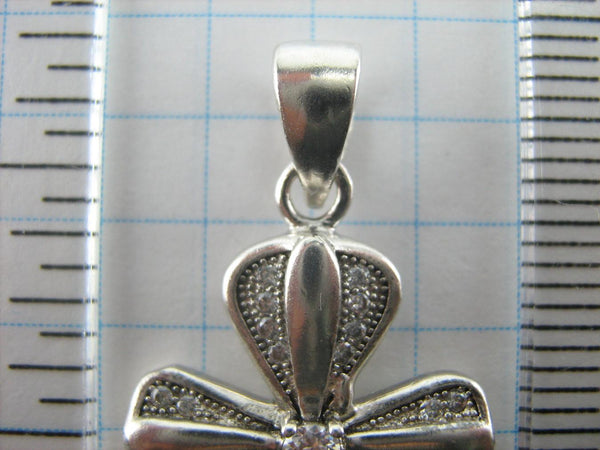 925 Sterling Silver Cross Pendant Necklace CZ Stones Gems Stylized Lovely Vintage Christian Church Fine & Faith Jewelry CR000781