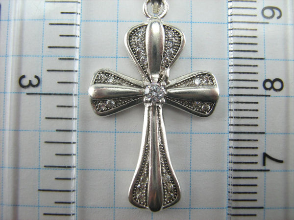 925 Sterling Silver Cross Pendant Necklace CZ Stones Gems Stylized Lovely Vintage Christian Church Fine & Faith Jewelry CR000781