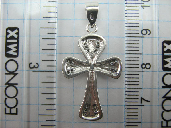 925 Sterling Silver Cross Pendant Necklace CZ Stones Gems Stylized Lovely Vintage Christian Church Fine & Faith Jewelry CR000781