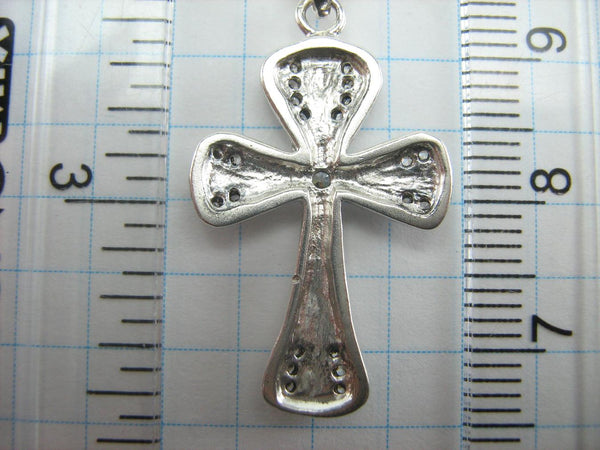 925 Sterling Silver Cross Pendant Necklace CZ Stones Gems Stylized Lovely Vintage Christian Church Fine & Faith Jewelry CR000781