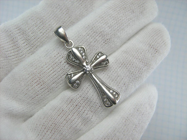 925 Sterling Silver Cross Pendant Necklace CZ Stones Gems Stylized Lovely Vintage Christian Church Fine & Faith Jewelry CR000781