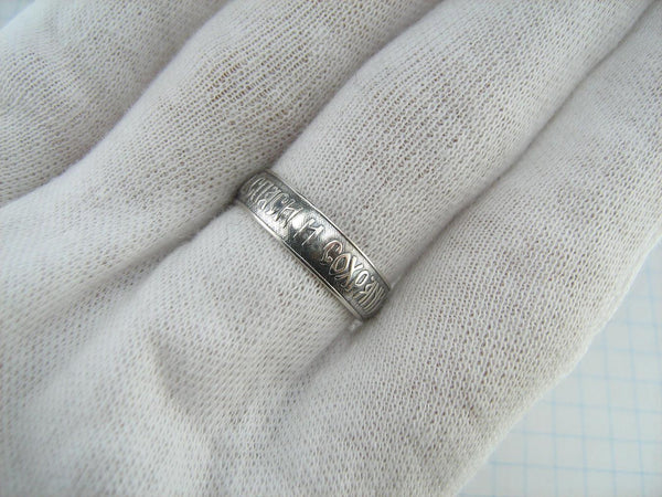 Vintage 925 Sterling Silver band with Christian prayer text on the oxidized background decorated with old believers cross. Item number RI001752. Picture 10