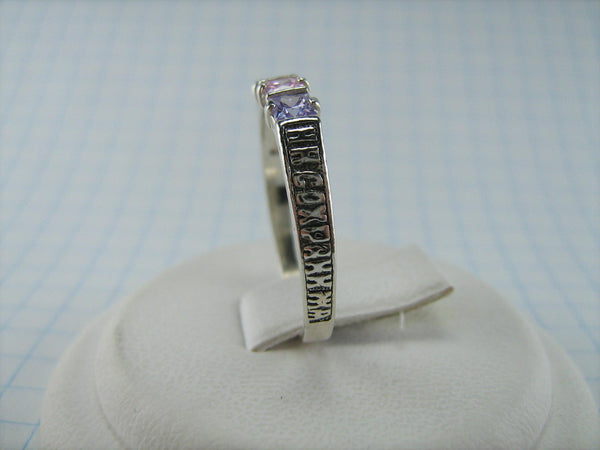 925 Sterling Silver Band Ring US size 9.0 Prayer Scripture Purple Pink Stones New Christian Church Faith Jewelry RI000891