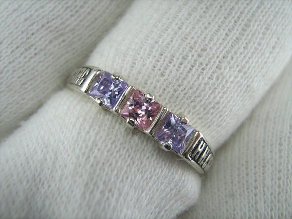 925 Sterling Silver Band Ring US size 9.0 Prayer Scripture Purple Pink Stones New Christian Church Faith Jewelry RI000891