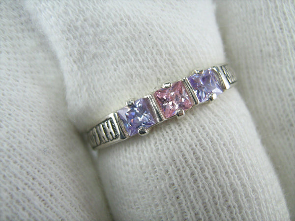 925 Sterling Silver Band Ring US size 9.0 Prayer Scripture Purple Pink Stones New Christian Church Faith Jewelry RI000891