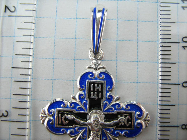 New solid 925 Sterling Silver trefoil cross pendant with blue and black inlay and Christian prayer inscription. Item code CR001068. Picture 5