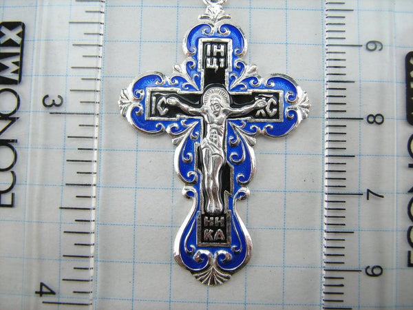 New solid 925 Sterling Silver trefoil cross pendant with blue and black inlay and Christian prayer inscription. Item code CR001068. Picture 6