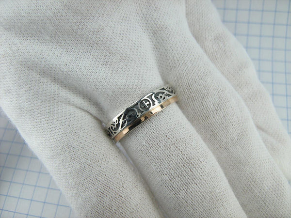 925 Sterling Silver and 375 gold band with prayer text inside the ring, decorated with Maltese cross and oxidized pattern. Item code RI001943. Picture 16