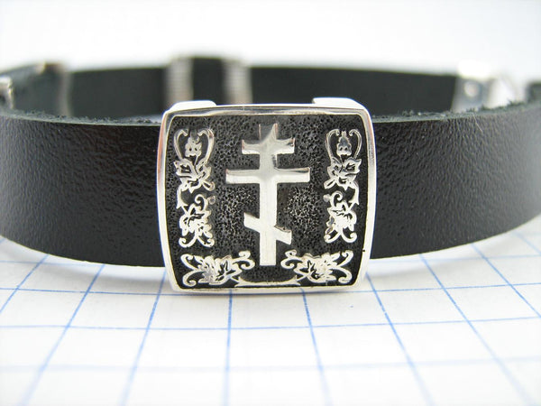 925 Sterling Silver black leather bracelet with Christian charms and a scripture in Ukrainian. Item code - BT000034. Picture 7