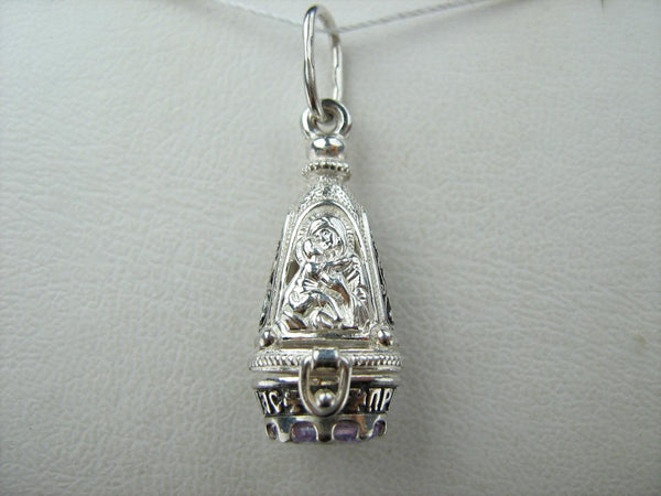 925 Sterling Silver Locket Pendant Mother Mary Openwork Rose Lilac Stone Prayer New Christian Church Fine Faith Jewelry MD001737