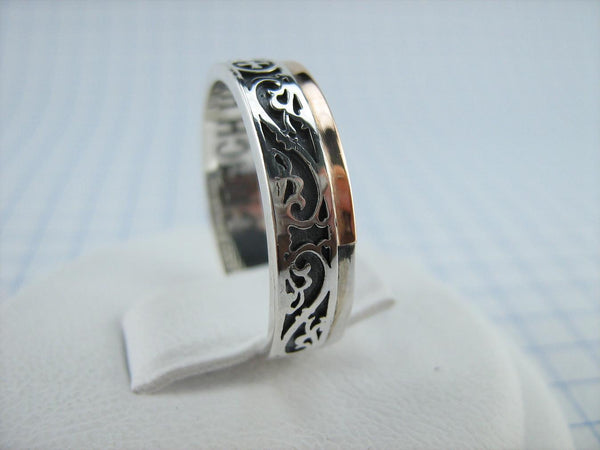 925 Sterling Silver and 375 gold band with prayer text inside the ring, decorated with Maltese cross and oxidized pattern. Item code RI001939. Picture 3