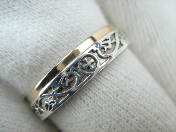 925 Sterling Silver and 375 gold wedding band with prayer text inside the ring, decorated with Maltese cross and oxidized pattern. Item code RI001963. Picture 15