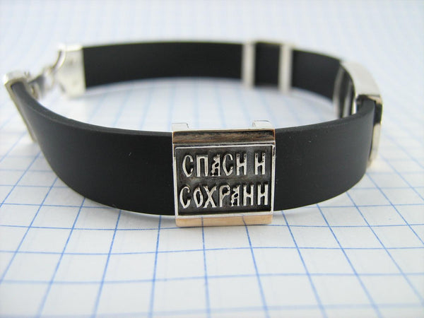 925 Sterling Silver and 375 Gold black caoutchouc bracelet with 3 Christian charms. Item number BT000035. Picture 4