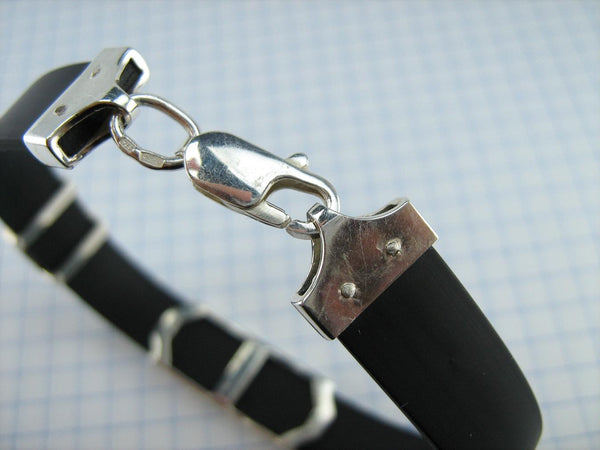 925 Sterling Silver and 375 Gold black caoutchouc bracelet with 3 Christian charms. Item number BT000035. Picture 9