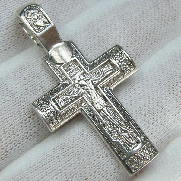 Pendentif croix en argent sterling 925 massif Crucifix Chérubin Prière Modèle en bois Vintage Église chrétienne Bijoux de foi fine CR002065