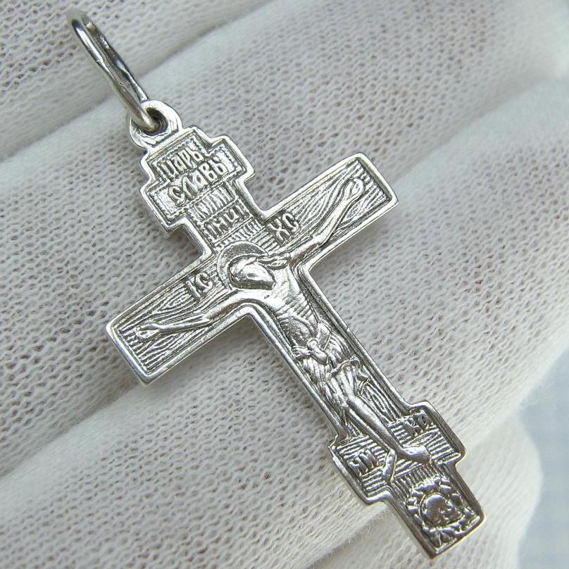 925 Sterling Silver Old Believers' Cross Pendant Jesus Crucifix Wood Pattern Vintage Christian Church Fine & Faith Jewelry CR002072