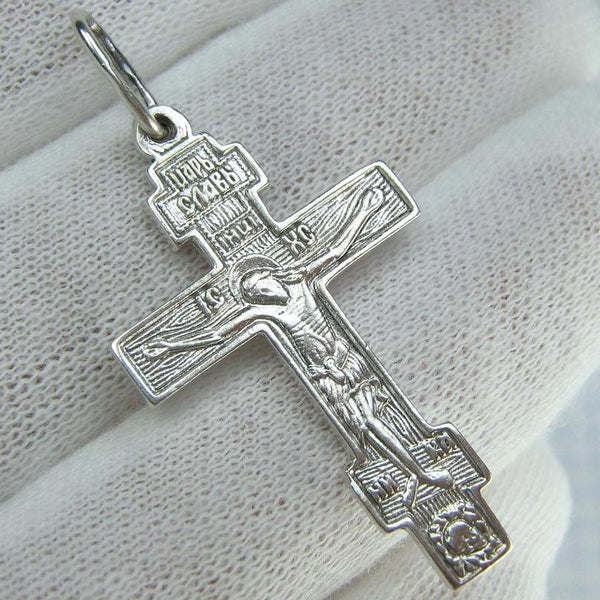 925 Sterling Silver Old Believers' Cross Pendant Jesus Crucifix Wood Pattern Vintage Christian Church Fine & Faith Jewelry CR002072