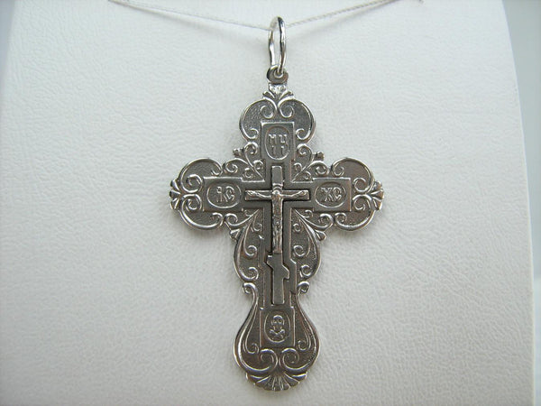 Massiver 925 Sterling Silber Kreuz Anhänger Kruzifix Filigranes Muster Vintage Christliche Kirche Feiner Glaube Schmuck CR002076