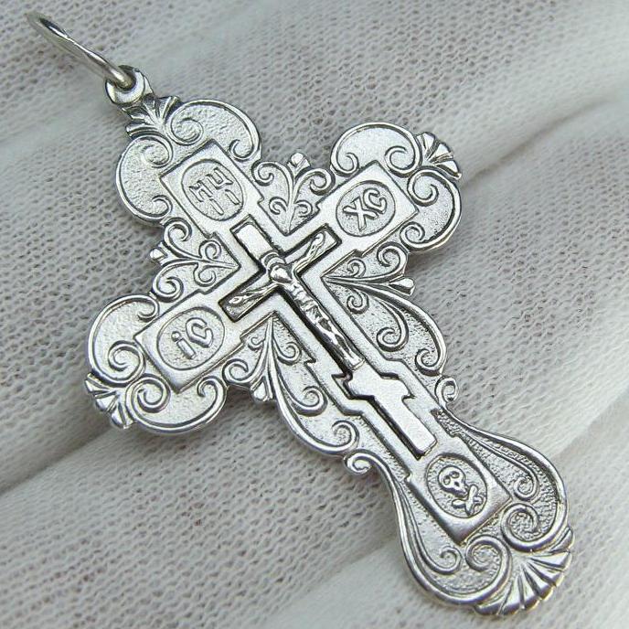 Massiver 925 Sterling Silber Kreuz Anhänger Kruzifix Filigranes Muster Vintage Christliche Kirche Feiner Glaube Schmuck CR002076